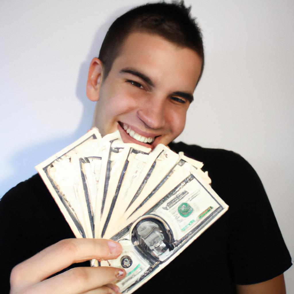 Person Holding Dollar Bills, Smiling